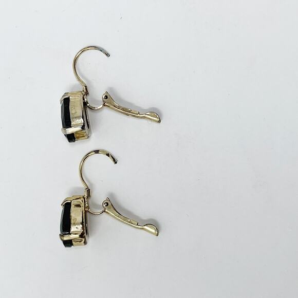 Black Teardrop Gemstone Earrings Gold Tone Fashion Statement - Picture 4 of 5